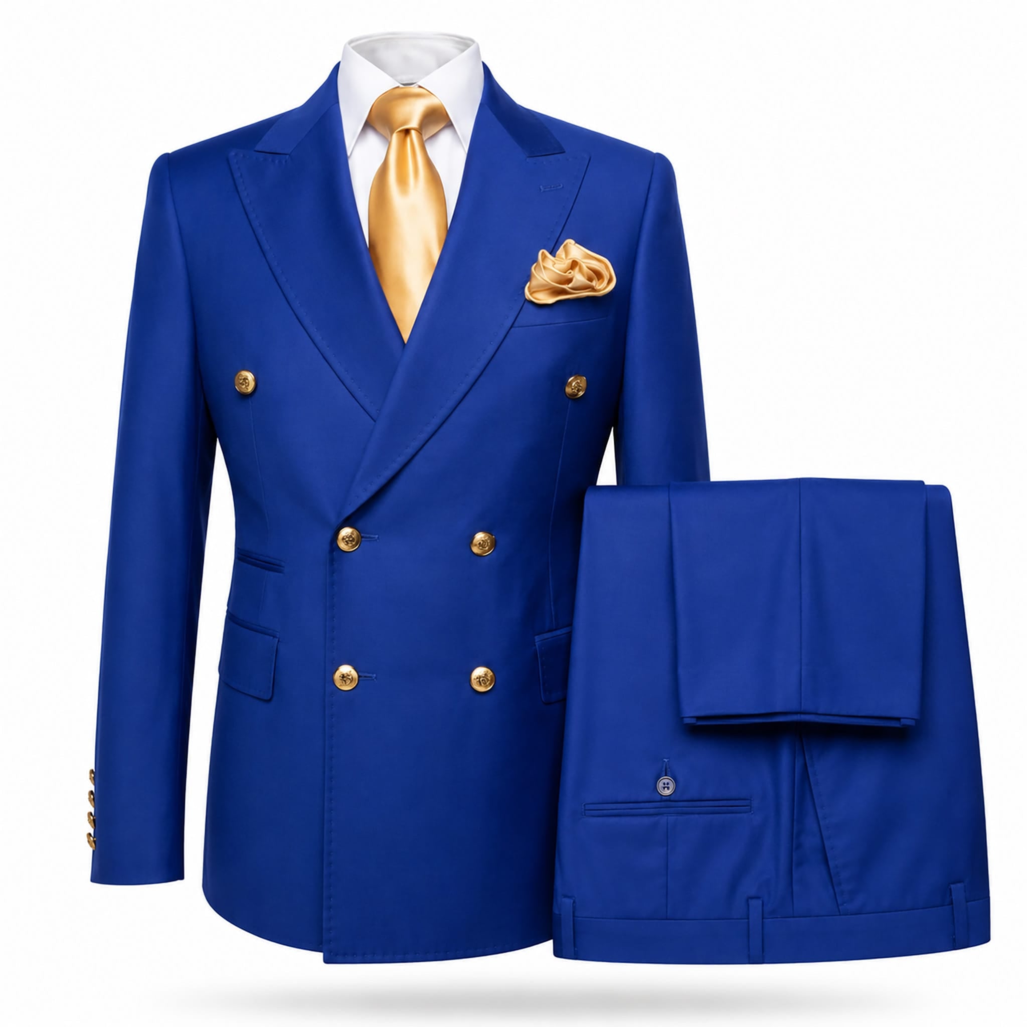 GR CLOTHING GRP DBA ROSSI U SM Royal Navy / 34 REG Rossiman Gold Button Double-Breasted Suit