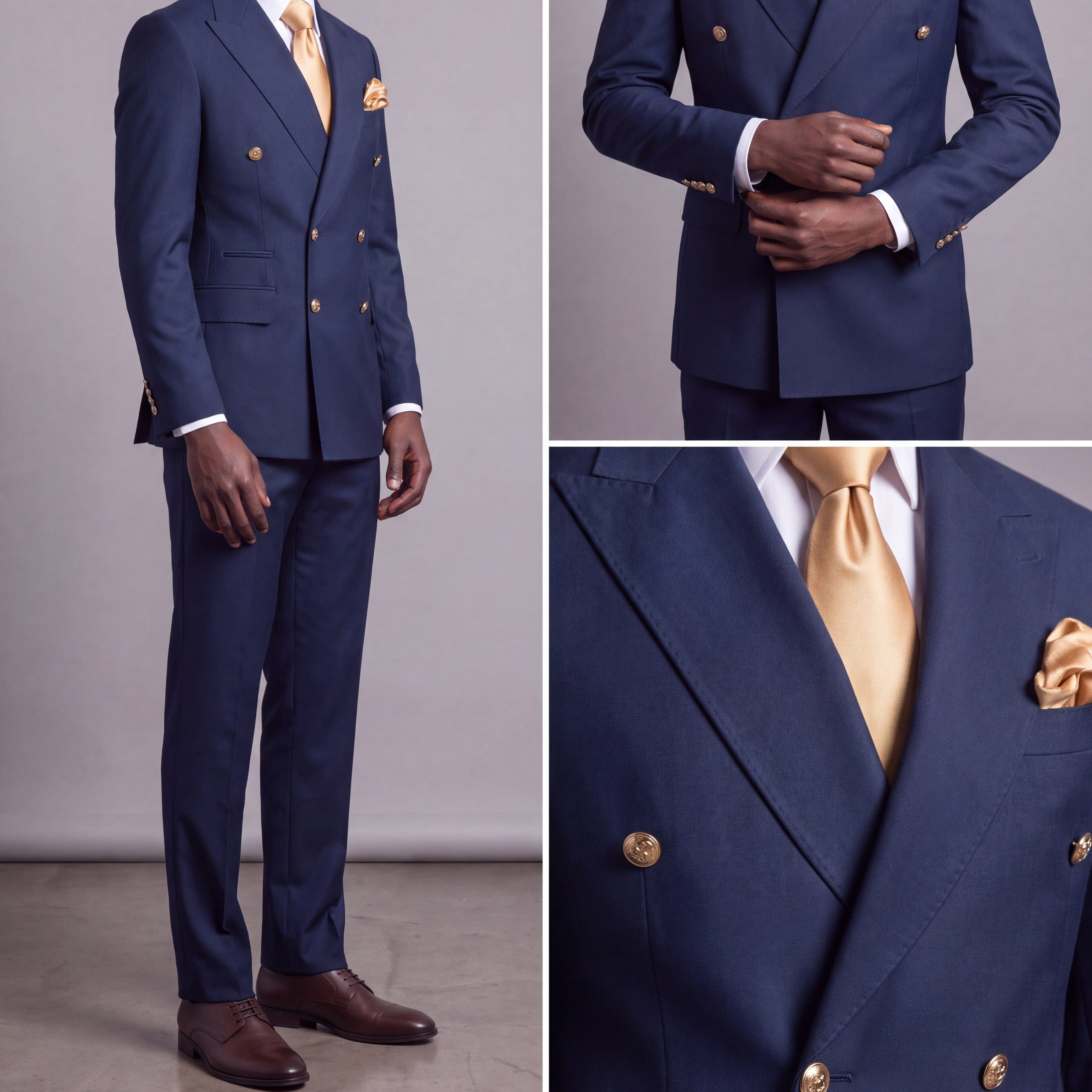GR CLOTHING GRP DBA ROSSI U SM Rossiman Gold Button Double-Breasted Suit