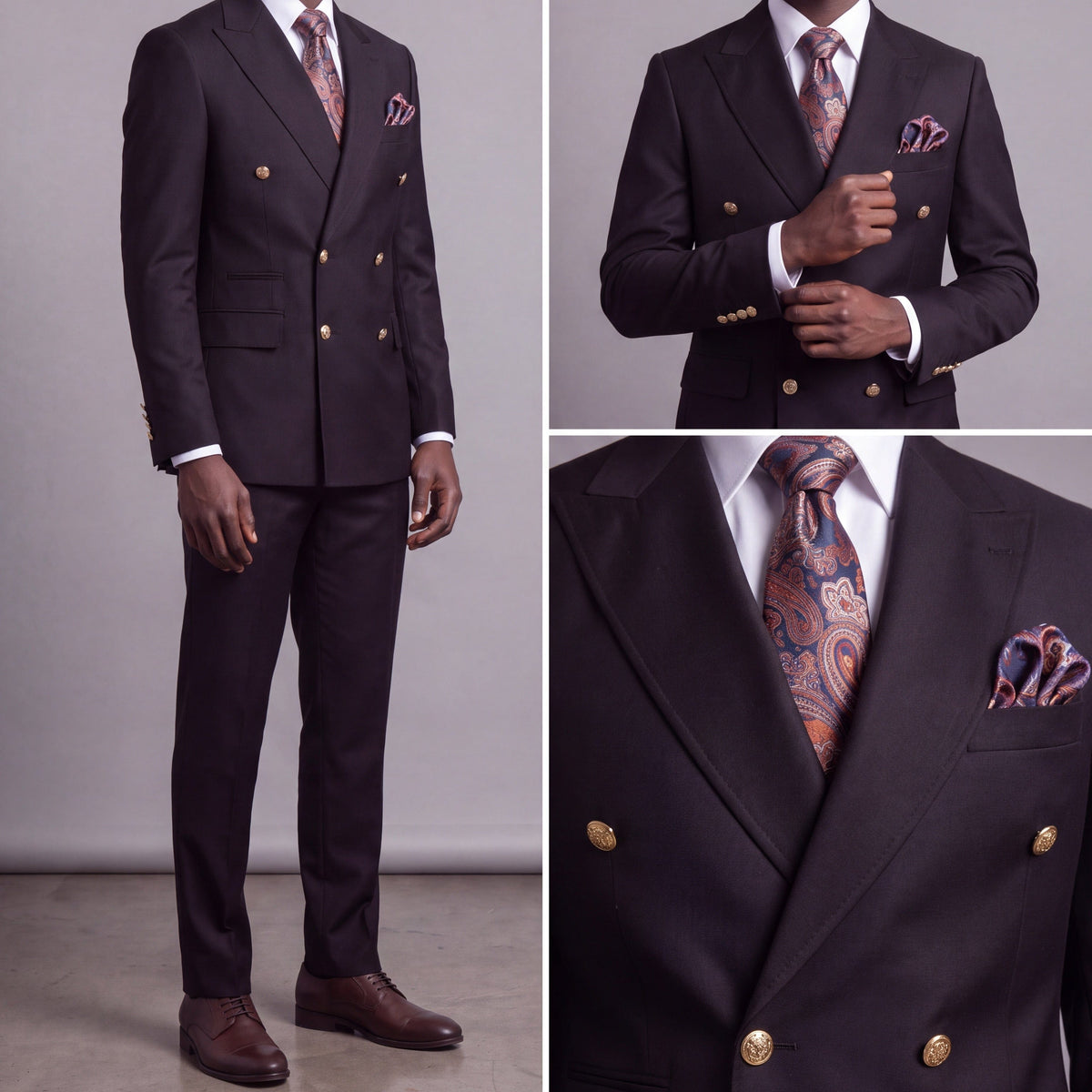 GR CLOTHING GRP DBA ROSSI U SM Rossiman Gold Button Double-Breasted Suit