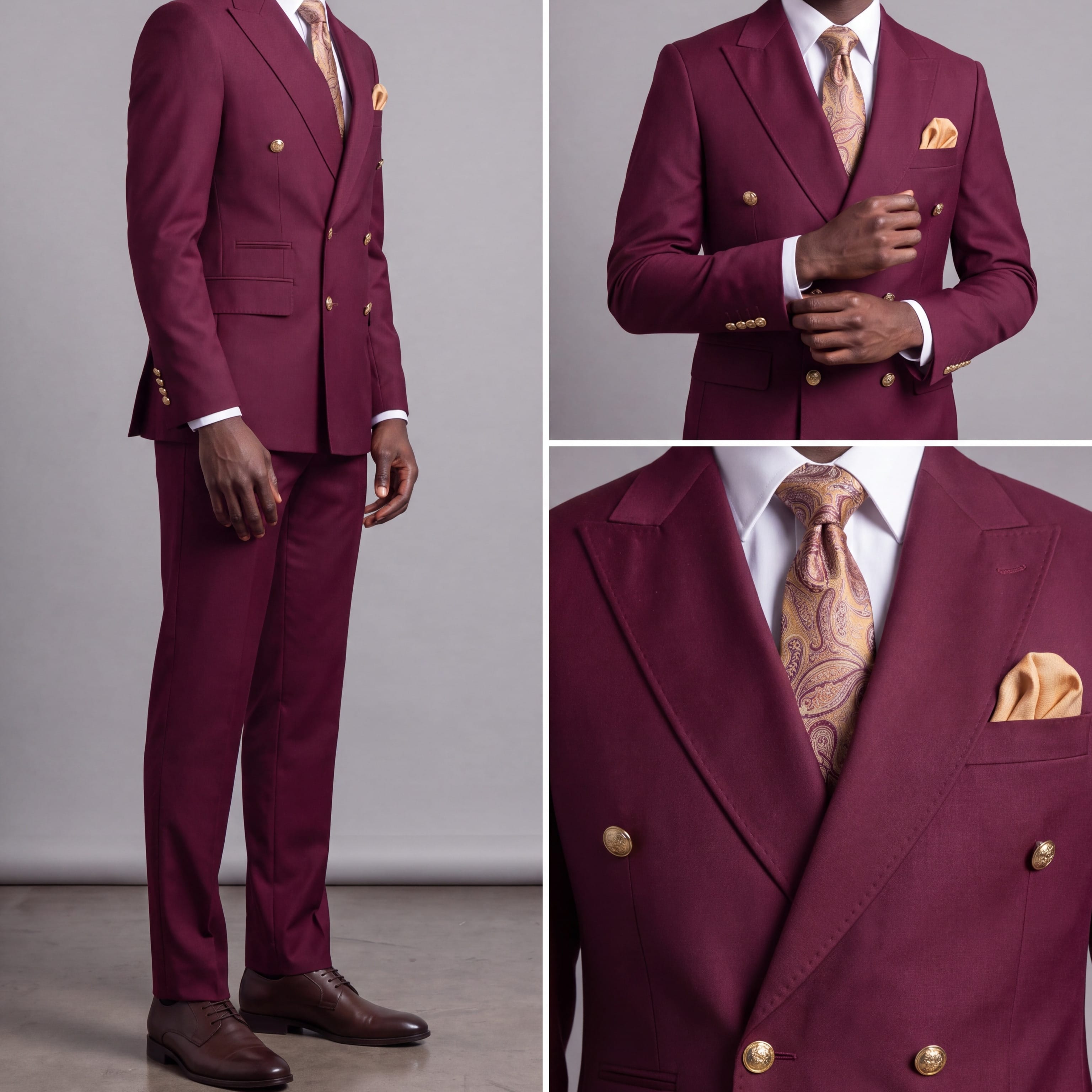 GR CLOTHING GRP DBA ROSSI U SM Rossiman Gold Button Double-Breasted Suit