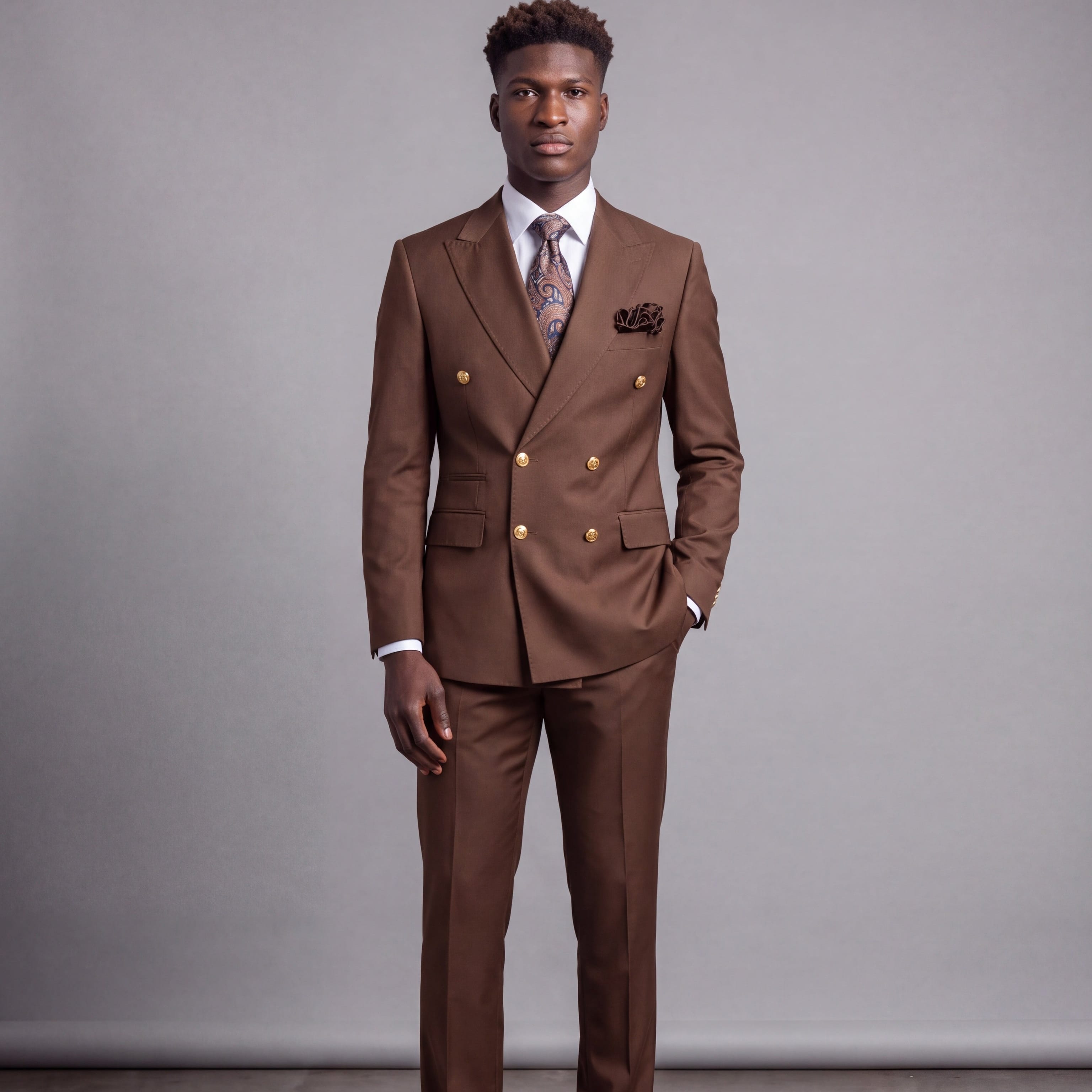GR CLOTHING GRP DBA ROSSI U SM Rossiman Gold Button Double-Breasted Suit