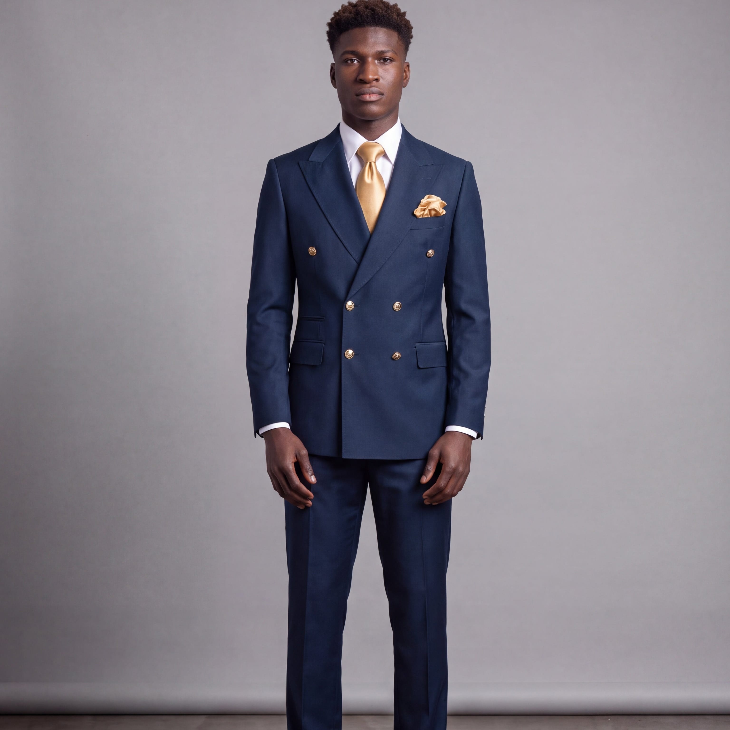 GR CLOTHING GRP DBA ROSSI U SM Rossiman Gold Button Double-Breasted Suit