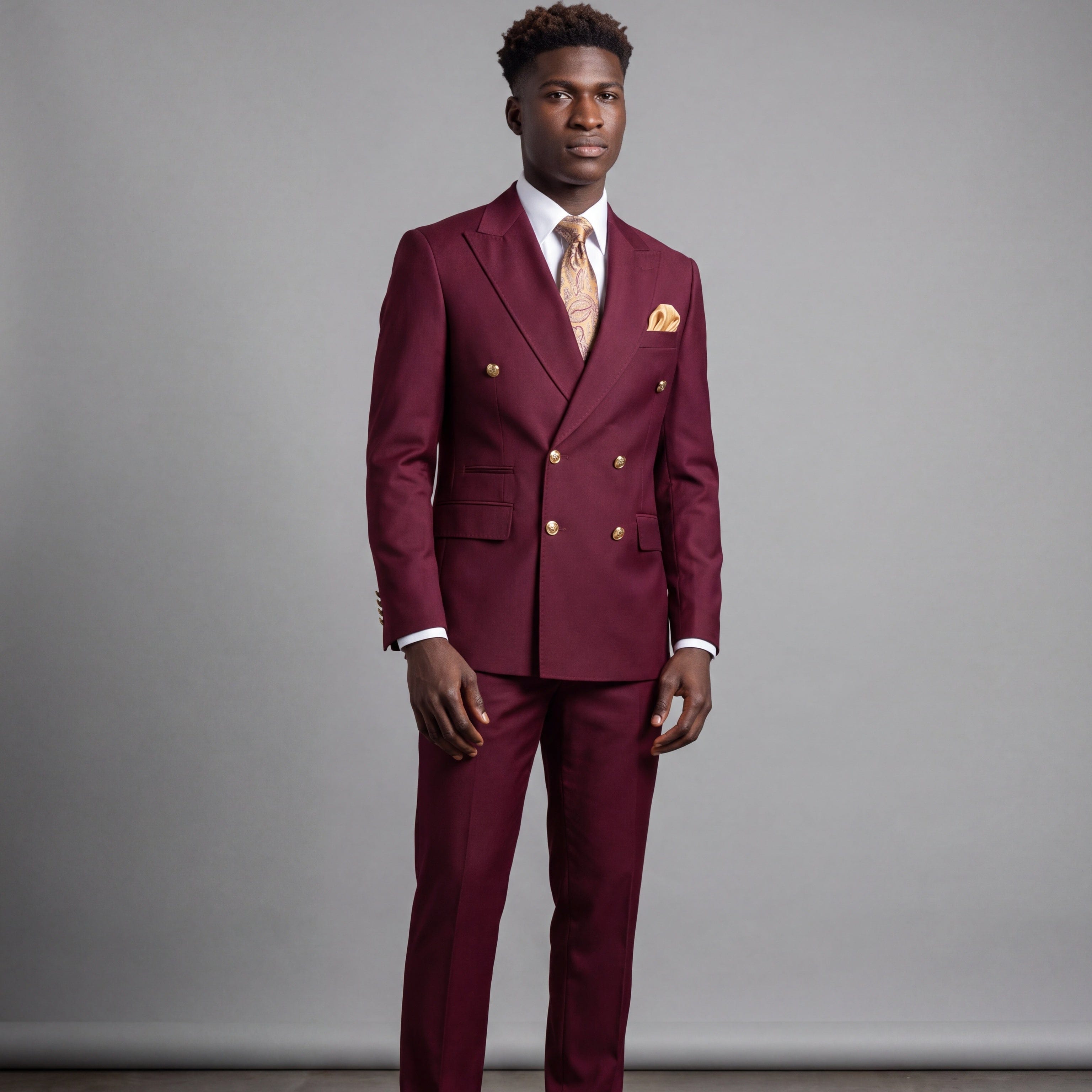 GR CLOTHING GRP DBA ROSSI U SM Rossiman Gold Button Double-Breasted Suit