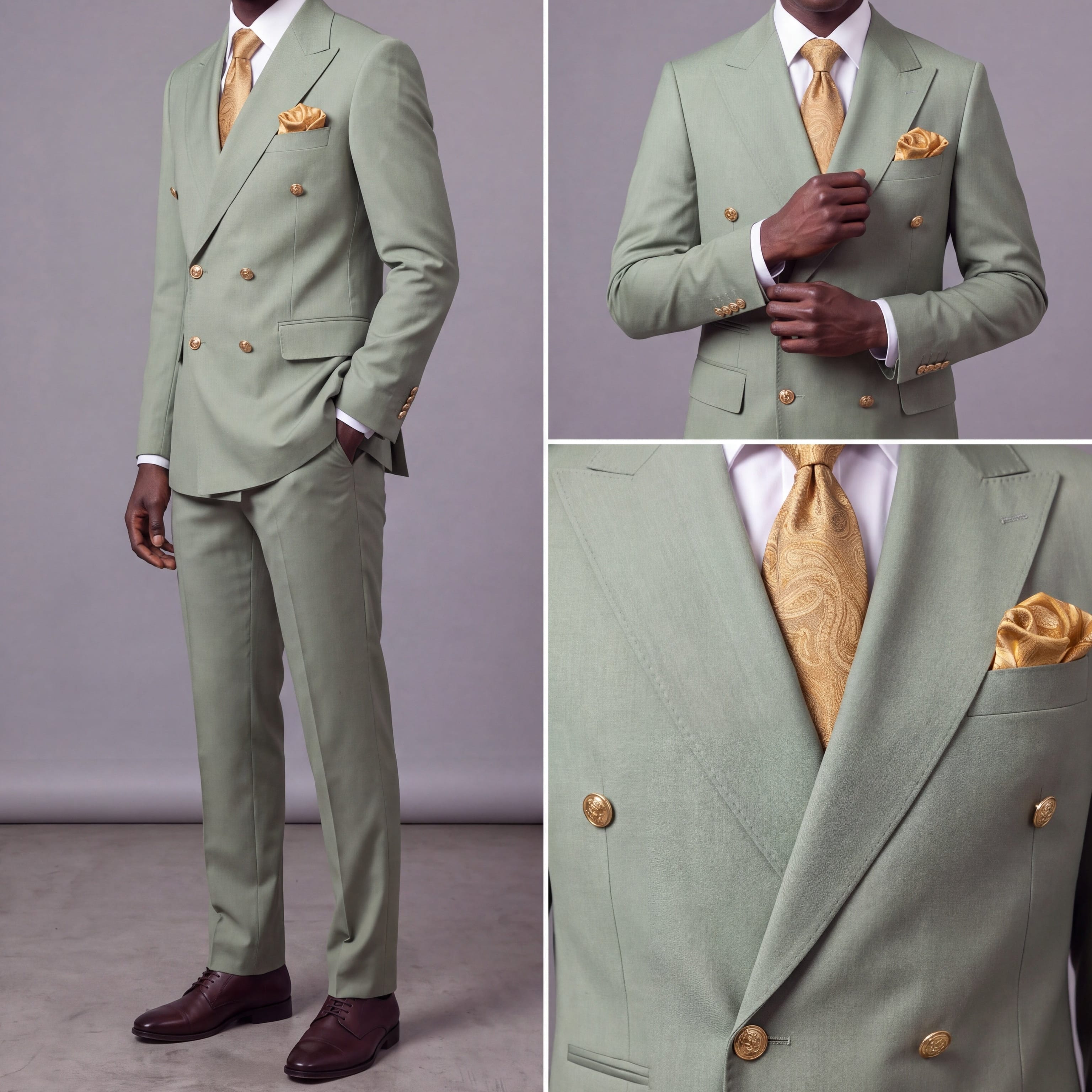GR CLOTHING GRP DBA ROSSI U SM Rossiman Gold Button Double-Breasted Suit