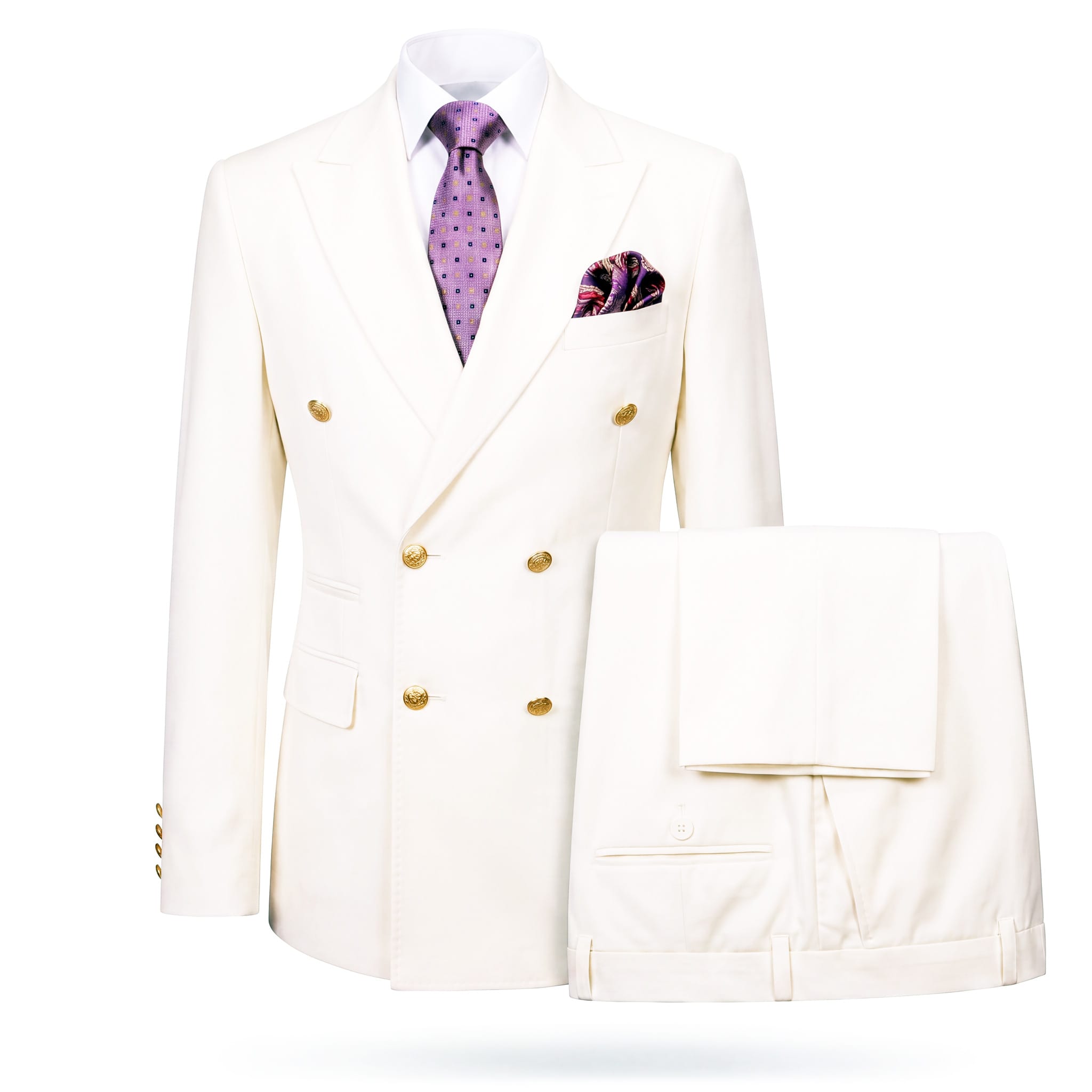 GR CLOTHING GRP DBA ROSSI U SM RM1206 OFFWHITE / 34 REG Rossiman MILANO Gold Button Double-Breasted Suit