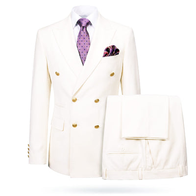 GR CLOTHING GRP DBA ROSSI U SM RM1206 OFFWHITE / 34 REG Rossiman MILANO Gold Button Double-Breasted Suit