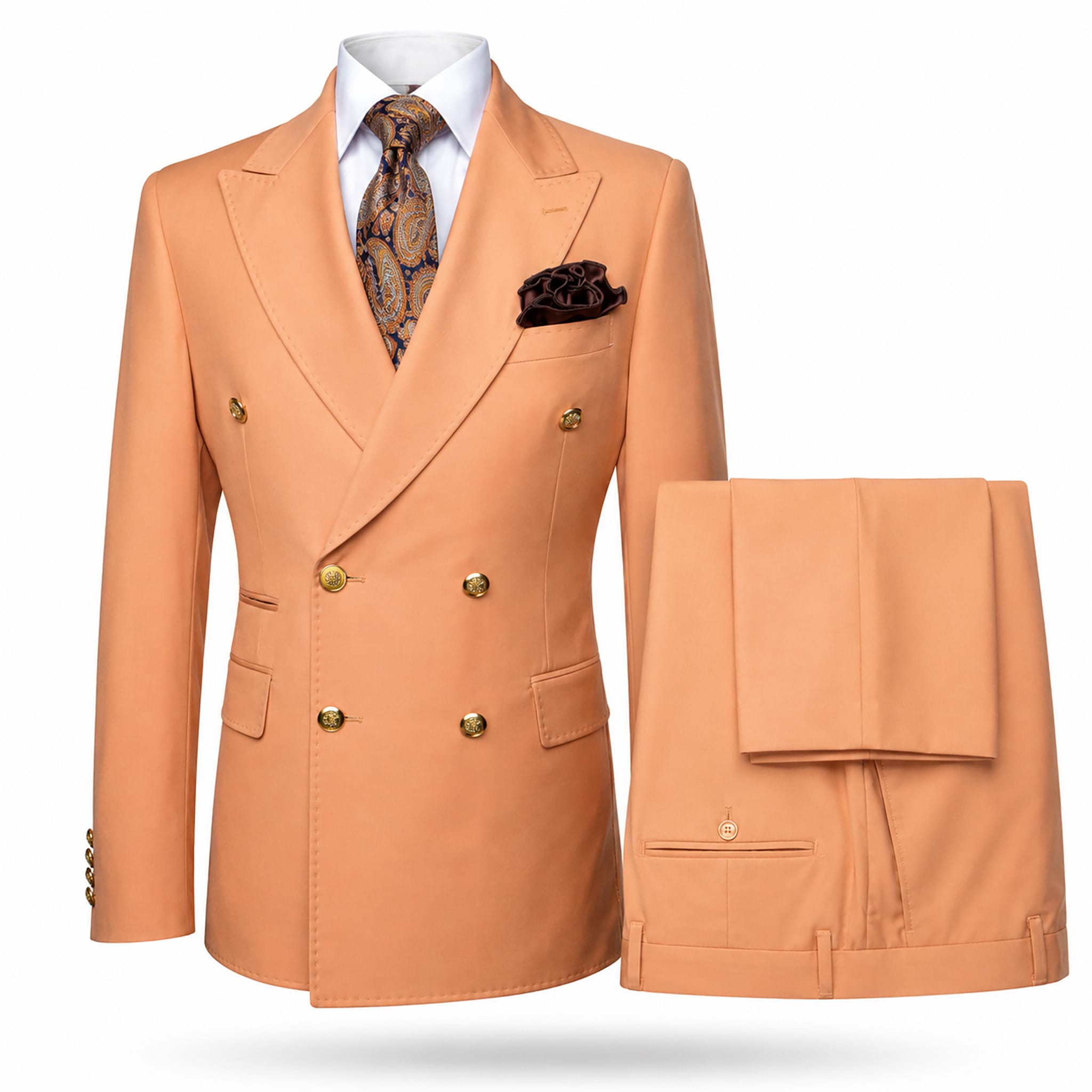 GR CLOTHING GRP DBA ROSSI U SM RM1774 / 34 REG Rossiman MILANO Gold Button Double-Breasted Suit