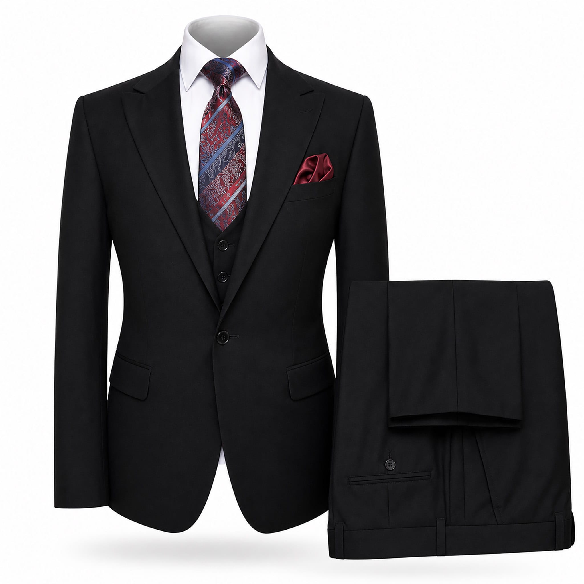 GR CLOTHING GRP DBA ROSSI U SM Black / 34 REG Rossiman Tom Vested Suit