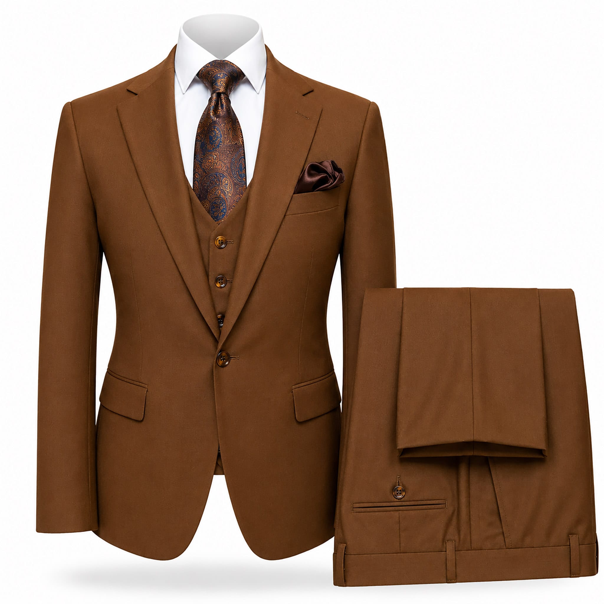 GR CLOTHING GRP DBA ROSSI U SM Tobacco Brown / 34 REG Rossiman Tom Vested Suit