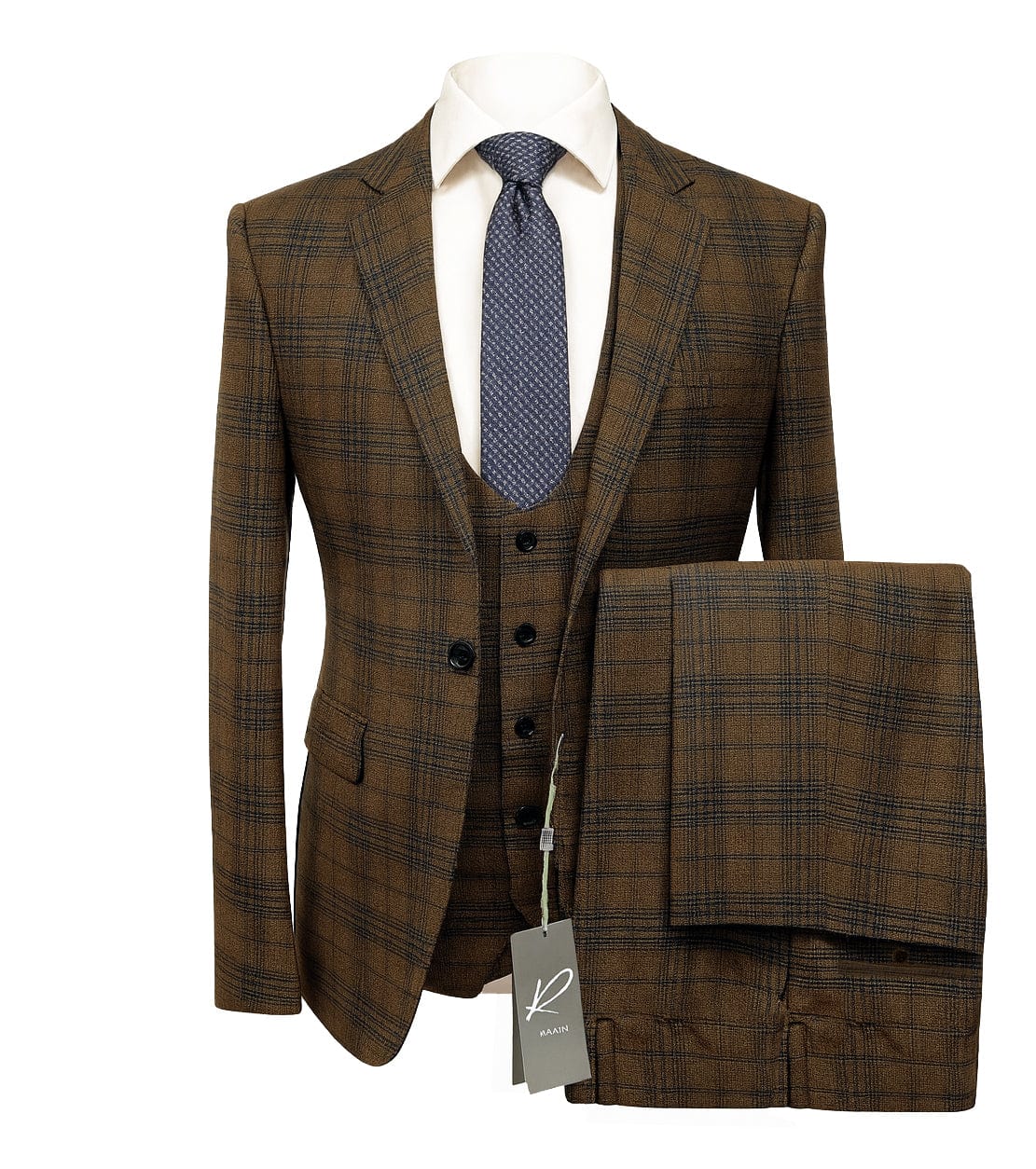 GR CLOTHING GRP DBA ROSSI U SM RM2023 / 40 REG Tom 3Pcs Suit by Rossiman-Check Pattern