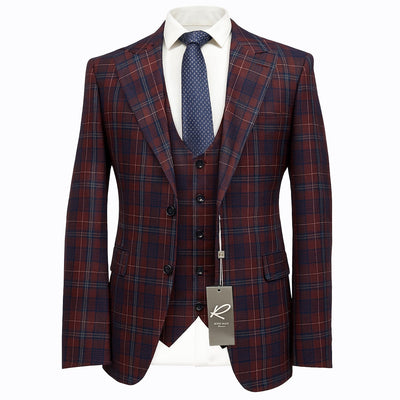 GR CLOTHING GRP DBA ROSSI U SM Tom 3Pcs Suit by Rossiman-Check Pattern