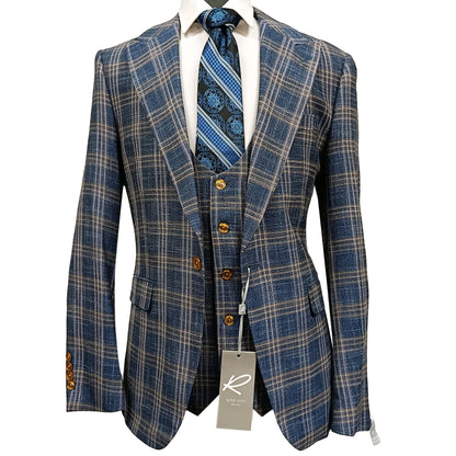 GR CLOTHING GRP DBA ROSSI U SM Tom 3Pcs Suit by Rossiman-Check Pattern