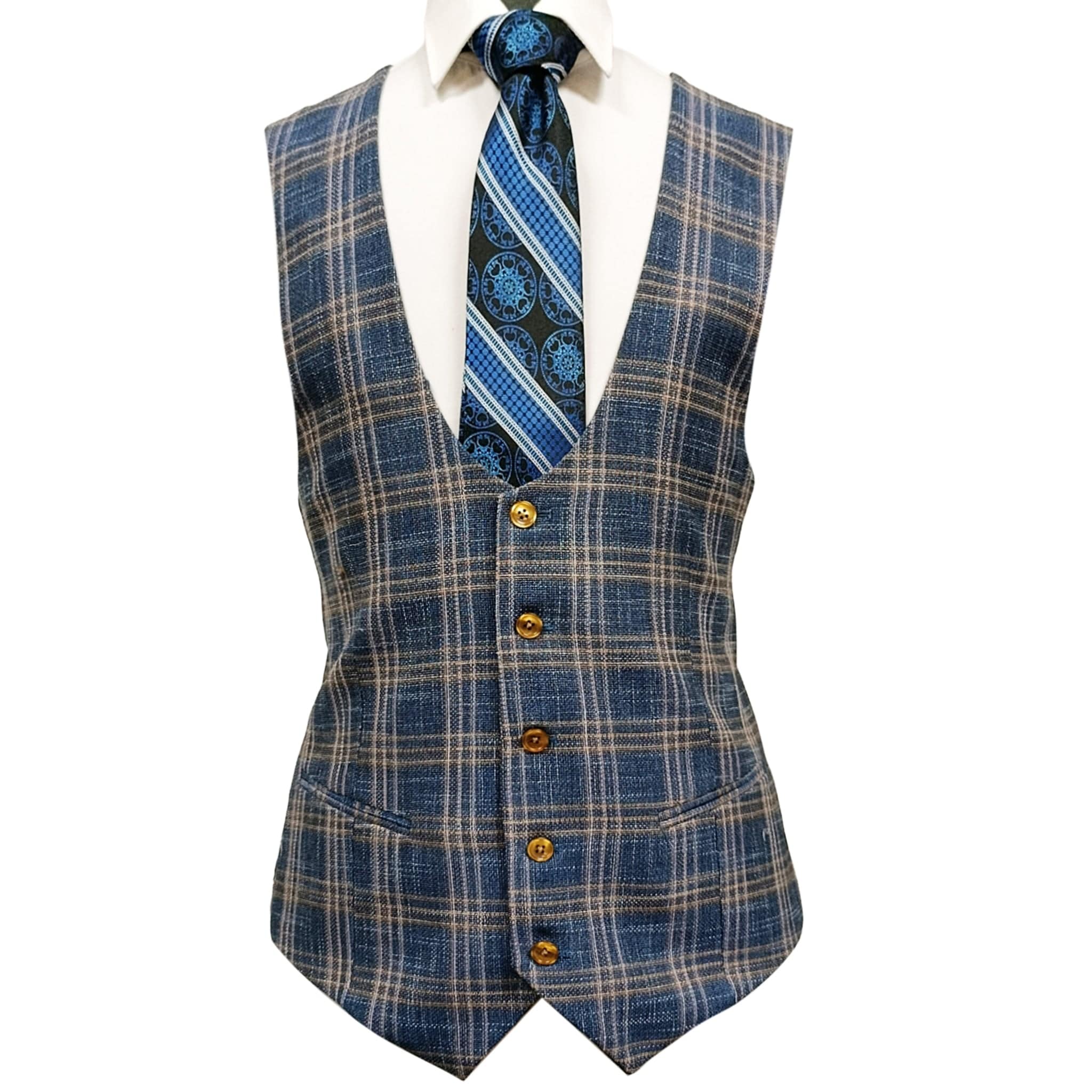 GR CLOTHING GRP DBA ROSSI U SM Tom 3Pcs Suit by Rossiman-Check Pattern