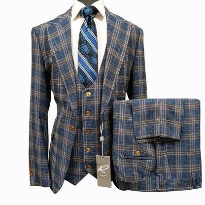 GR CLOTHING GRP DBA ROSSI U SM RM 2024 / 40 REG Tom 3Pcs Suit by Rossiman-Check Pattern