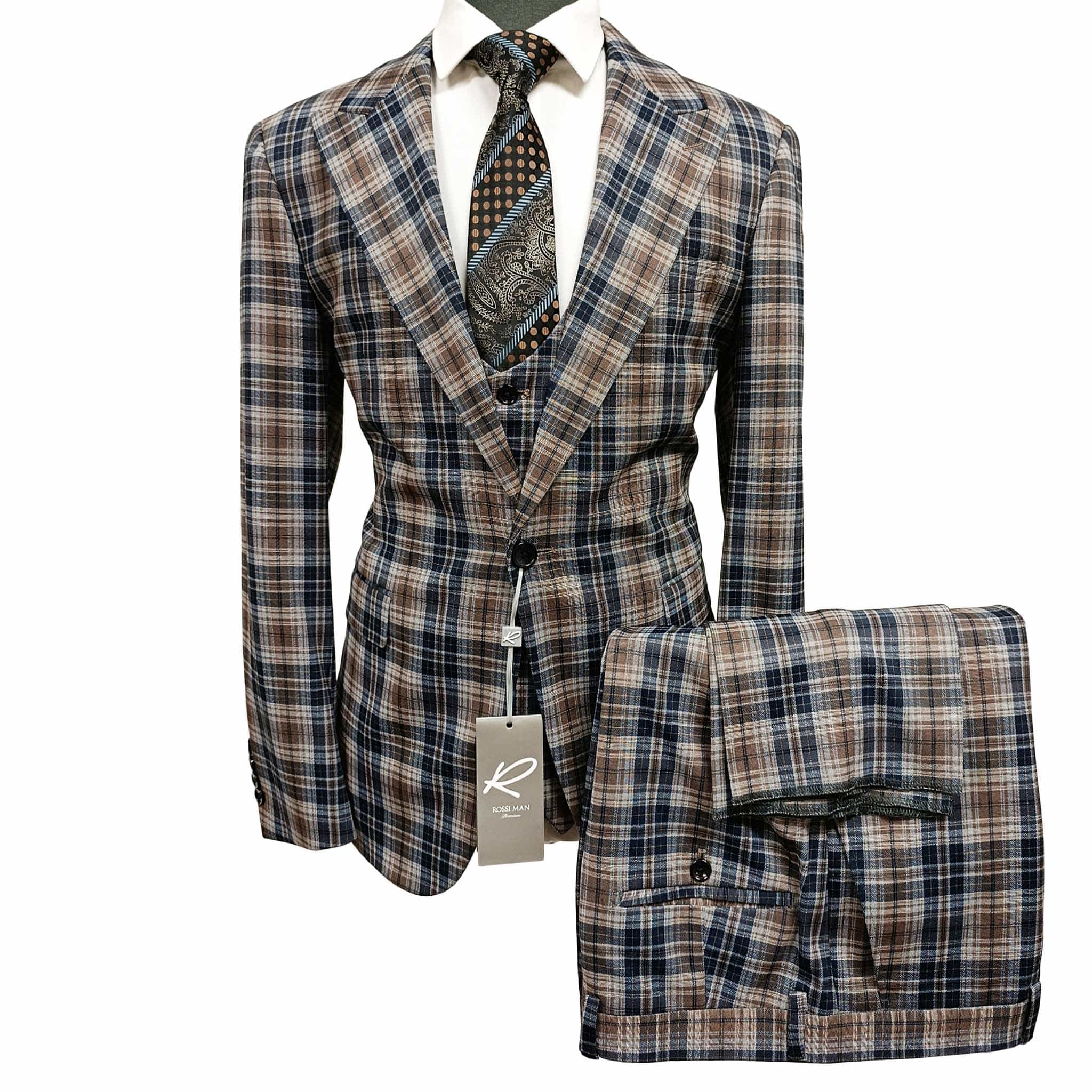 GR CLOTHING GRP DBA ROSSI U SM RM2027 / 40 REG TOM VESTED SUIT BY ROSSI MAN /plaid 3-piece suit