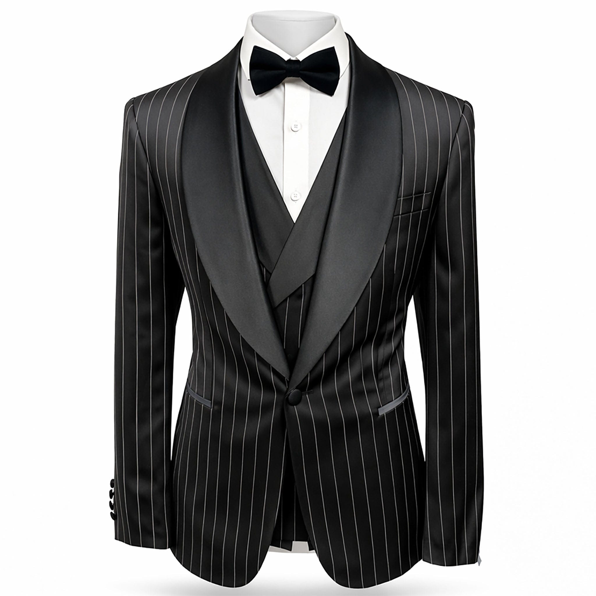 GR CLOTHING GRP DBA ROSSI XTUS Rossiman Premium Pinstripe Tuxedo 3 Piece Suit/Smoking R