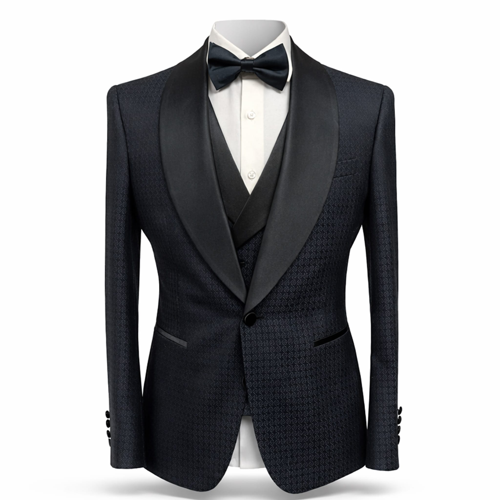 GR CLOTHING GRP DBA ROSSI XTUS Rossiman Premium Pinstripe Tuxedo 3 Piece Suit/Smoking R