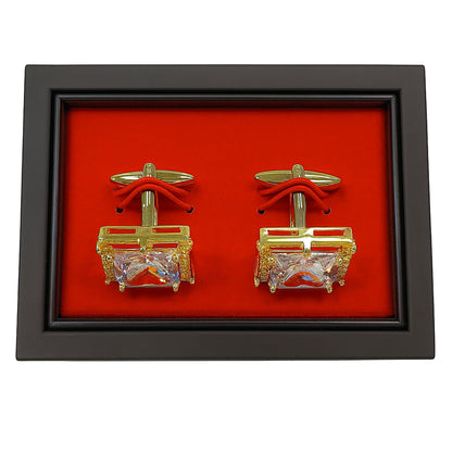 Imani uomo AC Golden-Crystal Gold & Diamond-Cut Crystal Rectangle Cufflinks