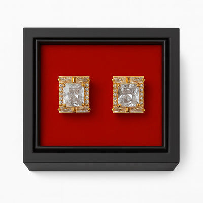 Imani uomo AC Golden-Crystal Gold & Diamond-Cut Crystal Rectangle Cufflinks