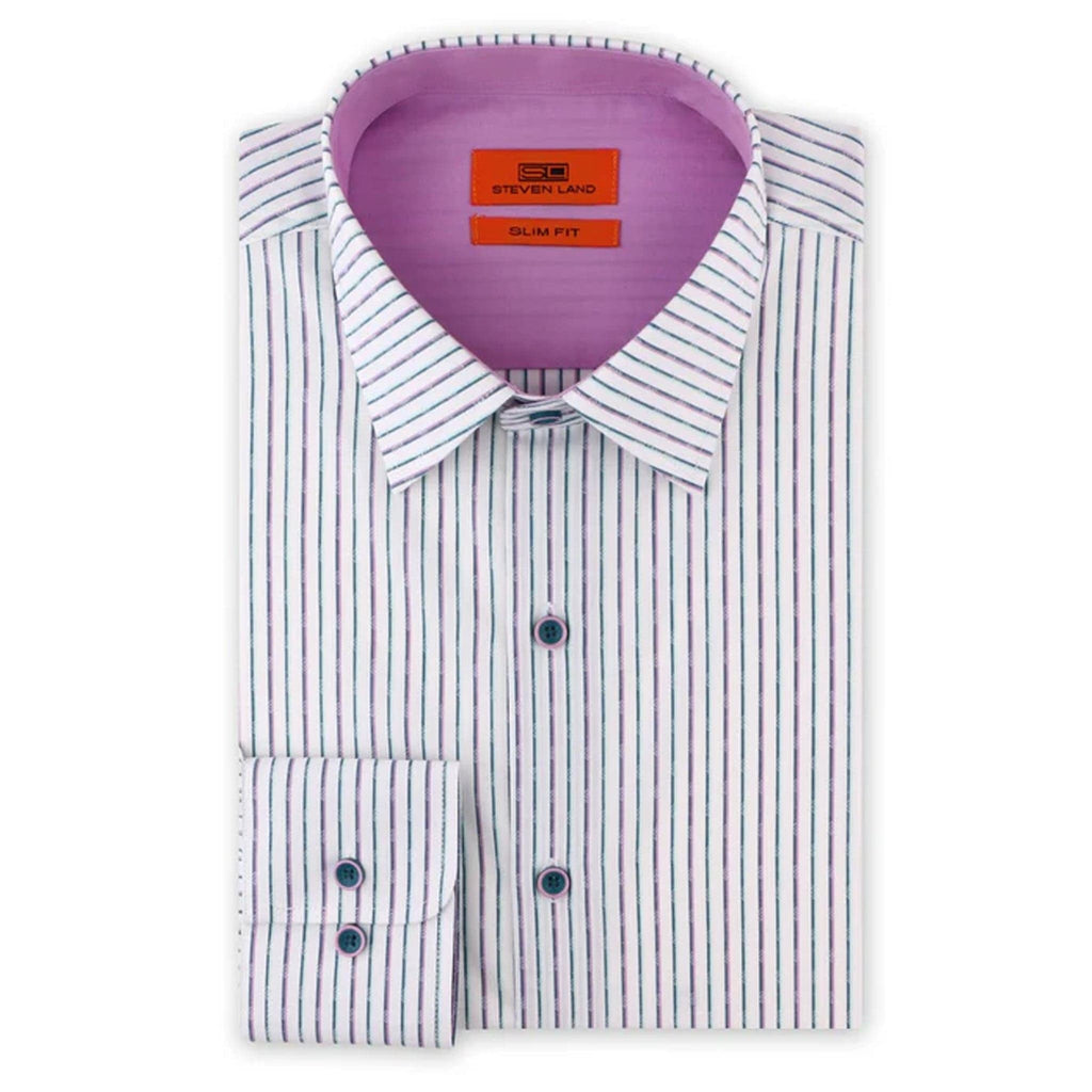 LND NECKWEAR INC. S C SEAF 4/5 / 15.5 Sb1934 Contrast Stripe Dress Shirt for Men