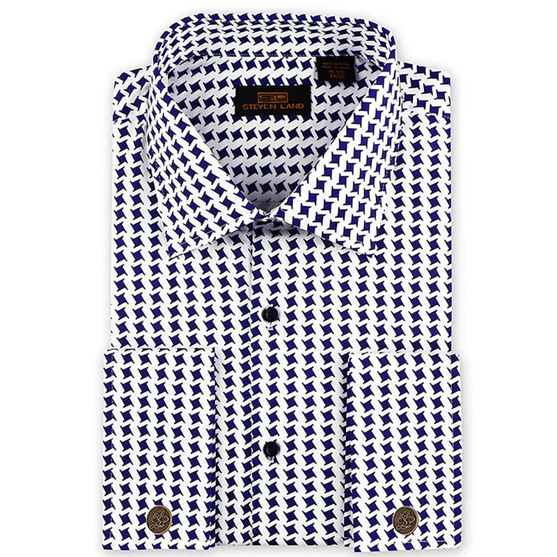 LND NECKWEAR INC. S C NAVY 4/5 / 15.5 Steven Land Star-Tooth Shirt/Ds2220