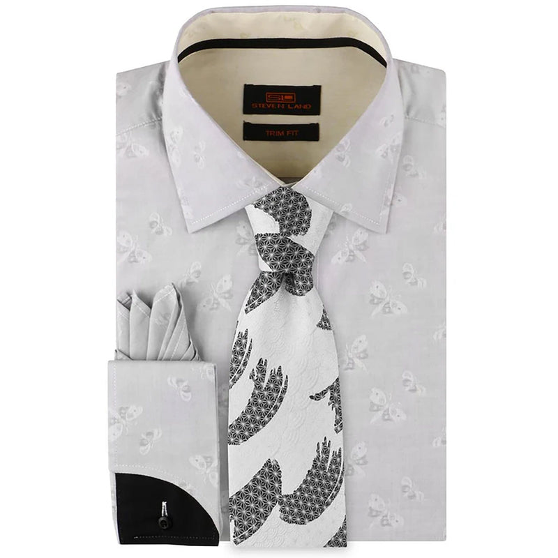 LND NECKWEAR INC. S C SILV 4/5 / 15.5 Ta1908 Steven Land | Dress Shirt  Trim Fit | Spread Collar | Shaped Convertible Cuff