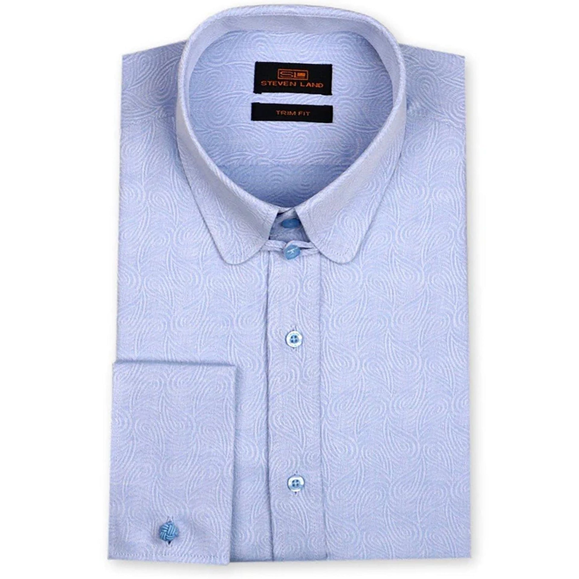 Ta727 Steven Land | Vintage Paisley Dress Shirt | Club Collar With Button Tab BLUE 4/5 / 18.0 Ta727 Steven Land | Vintage Paisley Dress Shirt | Club Collar With Button Tab BLUE 4/5 / 18.0