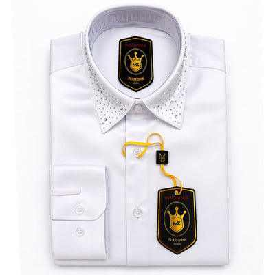 MANZINI IMPORTS X S C WHT/SLV / MED Insomnia Men’s Tuxedo Shirt with Studded Collar – Premium Satin Finish/118