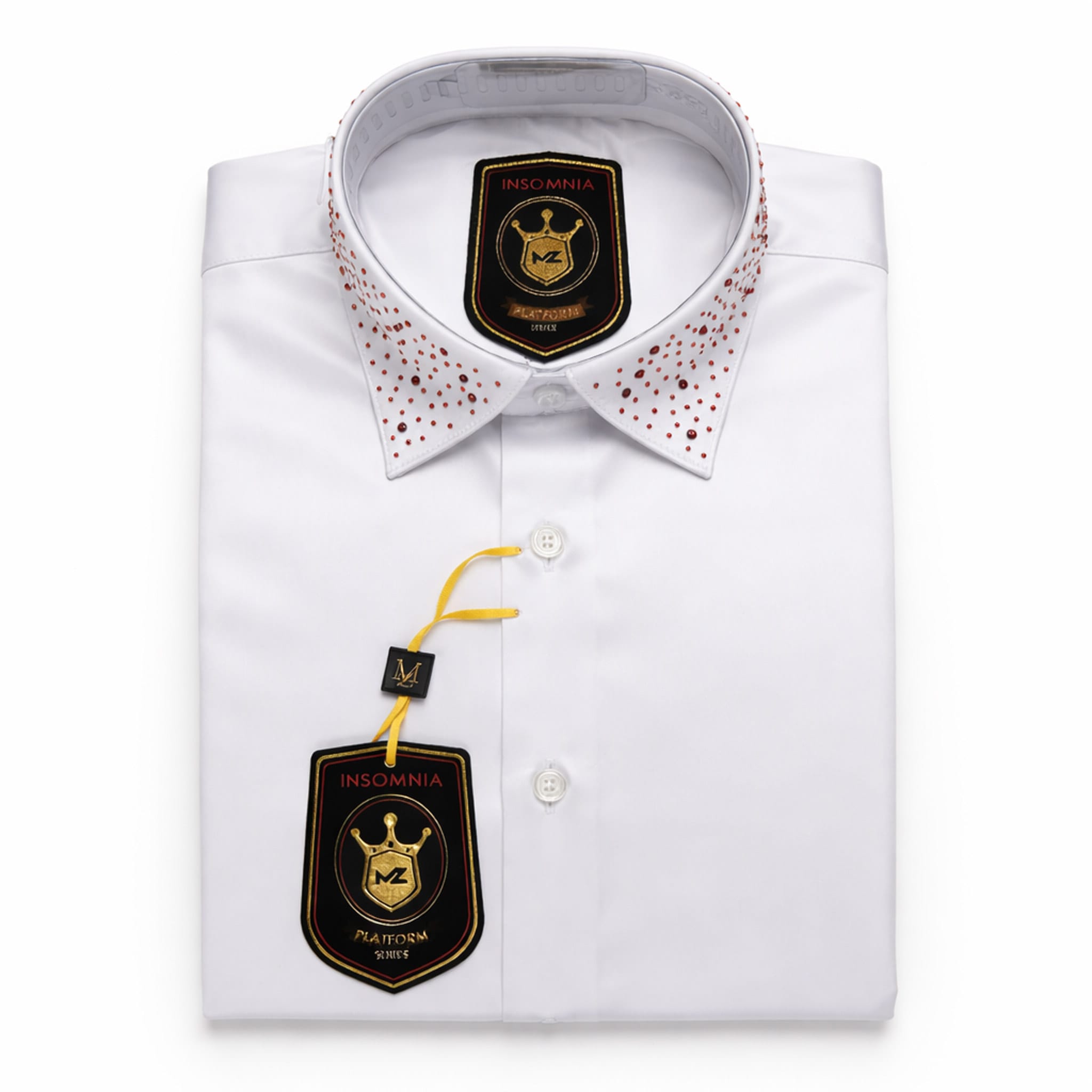MANZINI IMPORTS X S C WHT/RED / MED Insomnia Men’s Tuxedo Shirt with Studded Collar – Premium Satin Finish/118