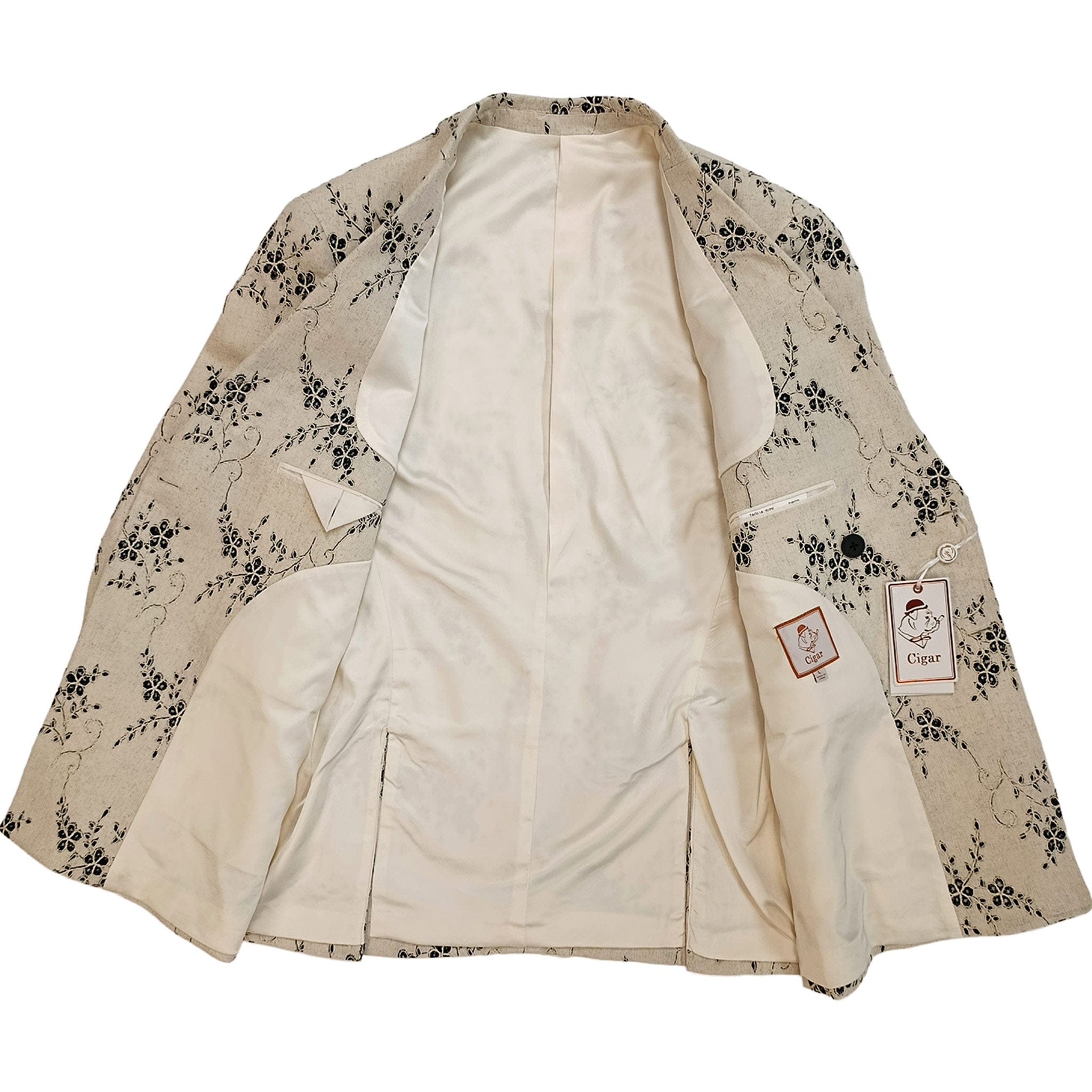 MARENZIO GROUP, INC. J C S Cigar Men’s Cream Floral Pattern Double Breasted Blazer/J-7038