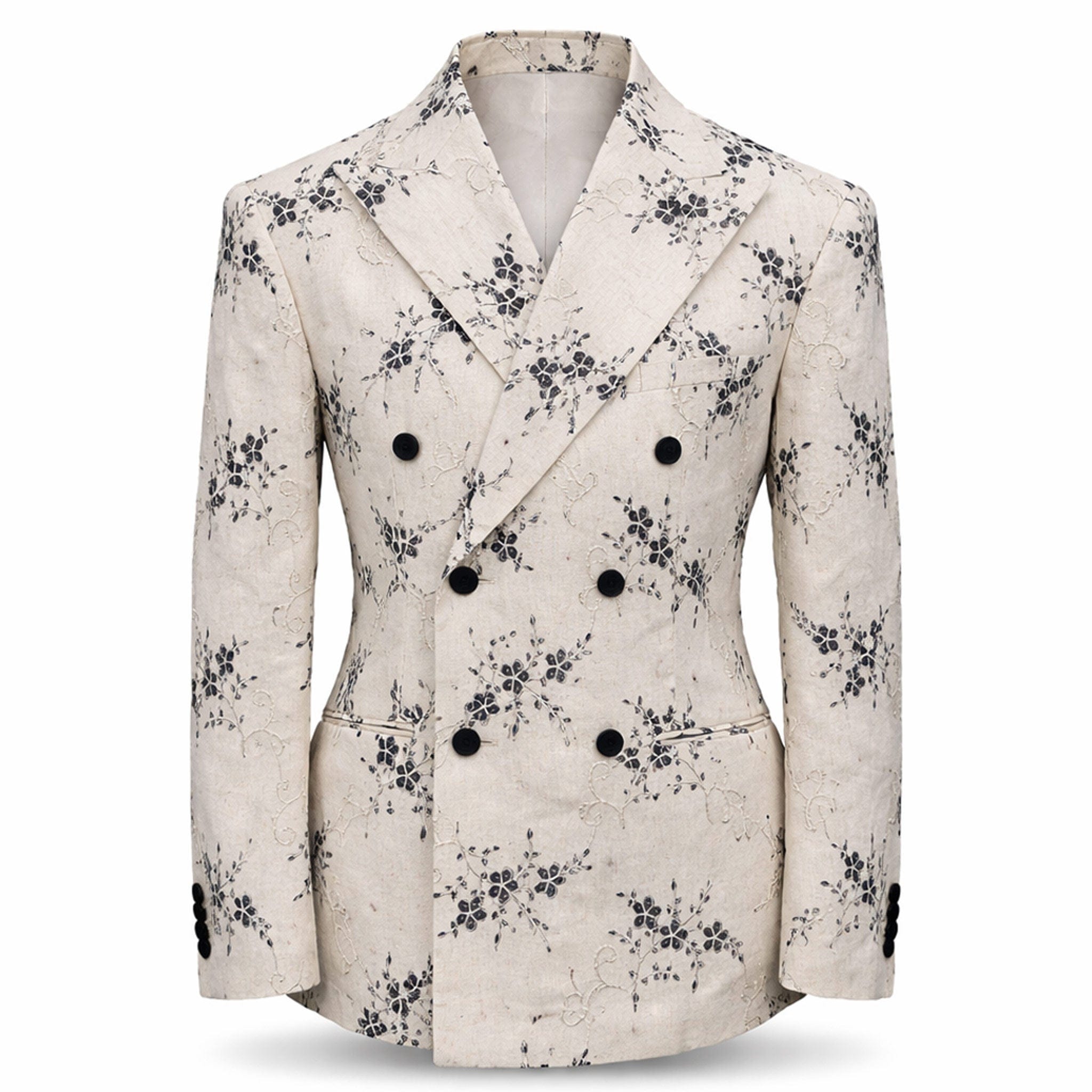 MARENZIO GROUP, INC. J C S Cigar Men’s Cream Floral Pattern Double Breasted Blazer/J-7038