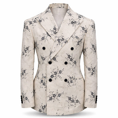 MARENZIO GROUP, INC. J C S Cigar Men’s Cream Floral Pattern Double Breasted Blazer/J-7038