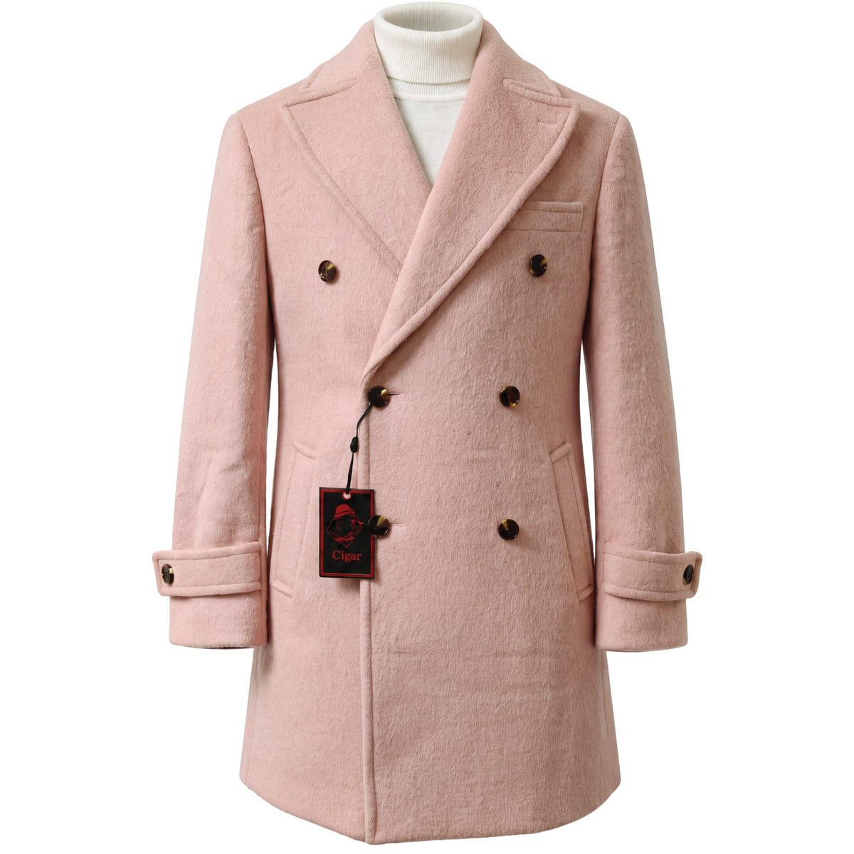 MARENZIO GROUP, INC. J O C PINK / MED Cigar Men’s Double-Breasted Wool Blend Overcoat TC-1501