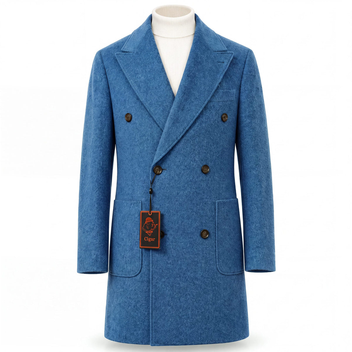 MARENZIO GROUP, INC. J O C TEAL / MED Cigar Men’s Textured Double-Breasted Overcoat-Tc1505
