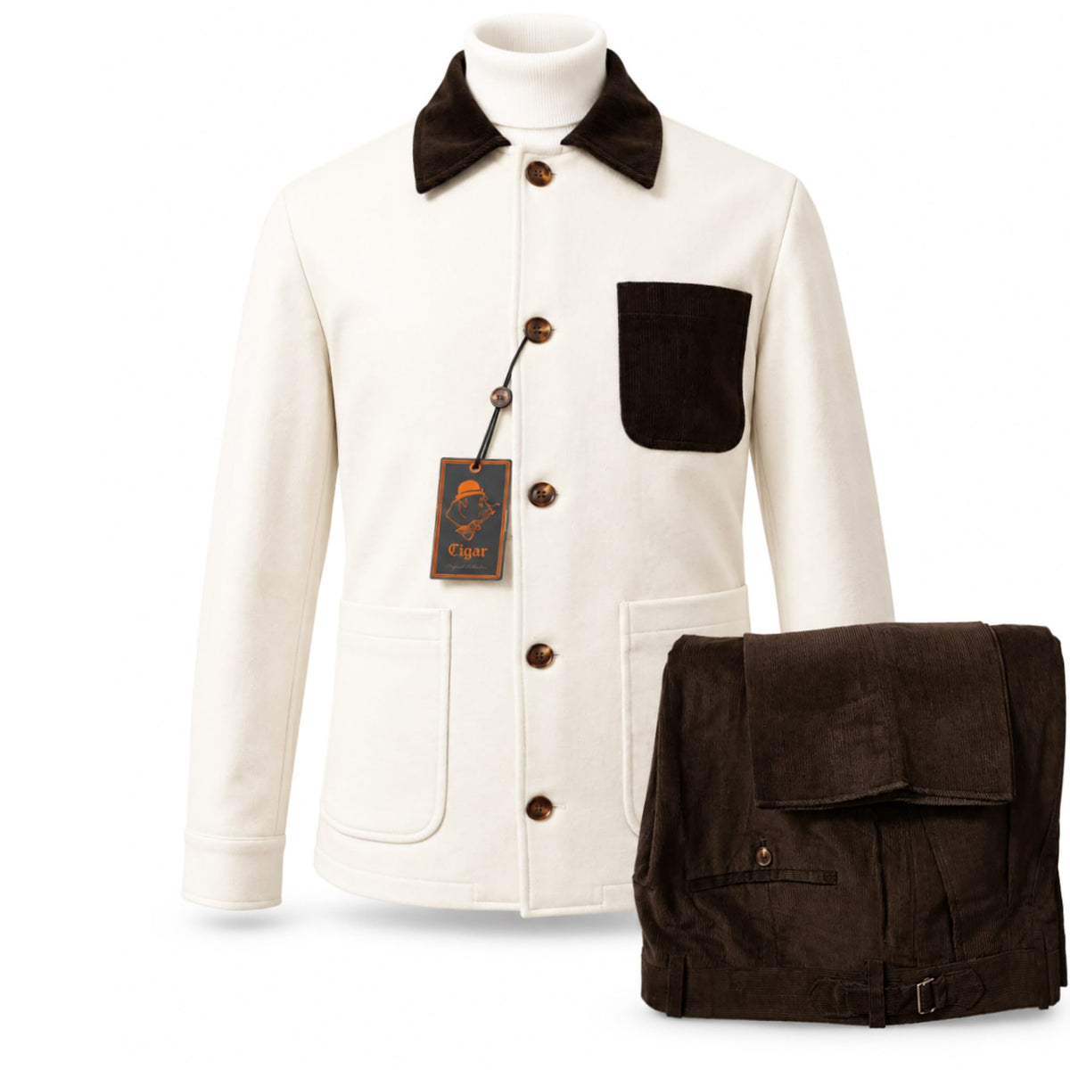 MARENZIO GROUP, INC. O F L CREAM / MED Cigar Men’s Contrast Collar 2-Piece Walking Suit-Cjp842