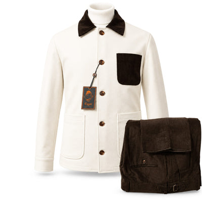 MARENZIO GROUP, INC. O F L CREAM / MED Cigar Men’s Contrast Collar 2-Piece Walking Suit-Cjp842