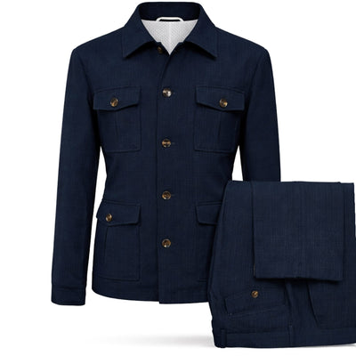 MARENZIO GROUP, INC. O F L NAVY / MED Cigar Two-Piece Set Suit for Men Navy-Cjp-766