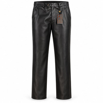 MARENZIO GROUP, INC. P C L BLACK / 28 Cigar Men’s Leather-Look Straight-Leg Pants-Lp101