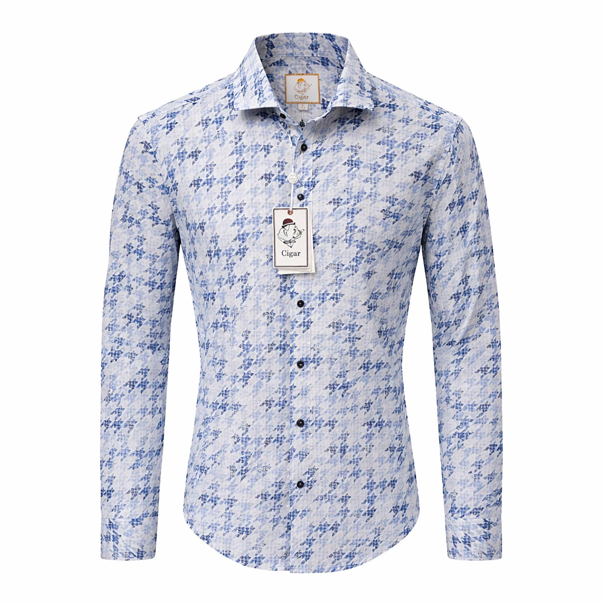 MARENZIO GROUP, INC. S A L BLUE / MED Cigar Geometric Pattern 100% Cotton Long Sleeve  Shirt-M-1901