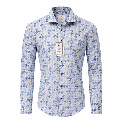MARENZIO GROUP, INC. S A L BLUE / MED Cigar Geometric Pattern 100% Cotton Long Sleeve  Shirt-M-1901