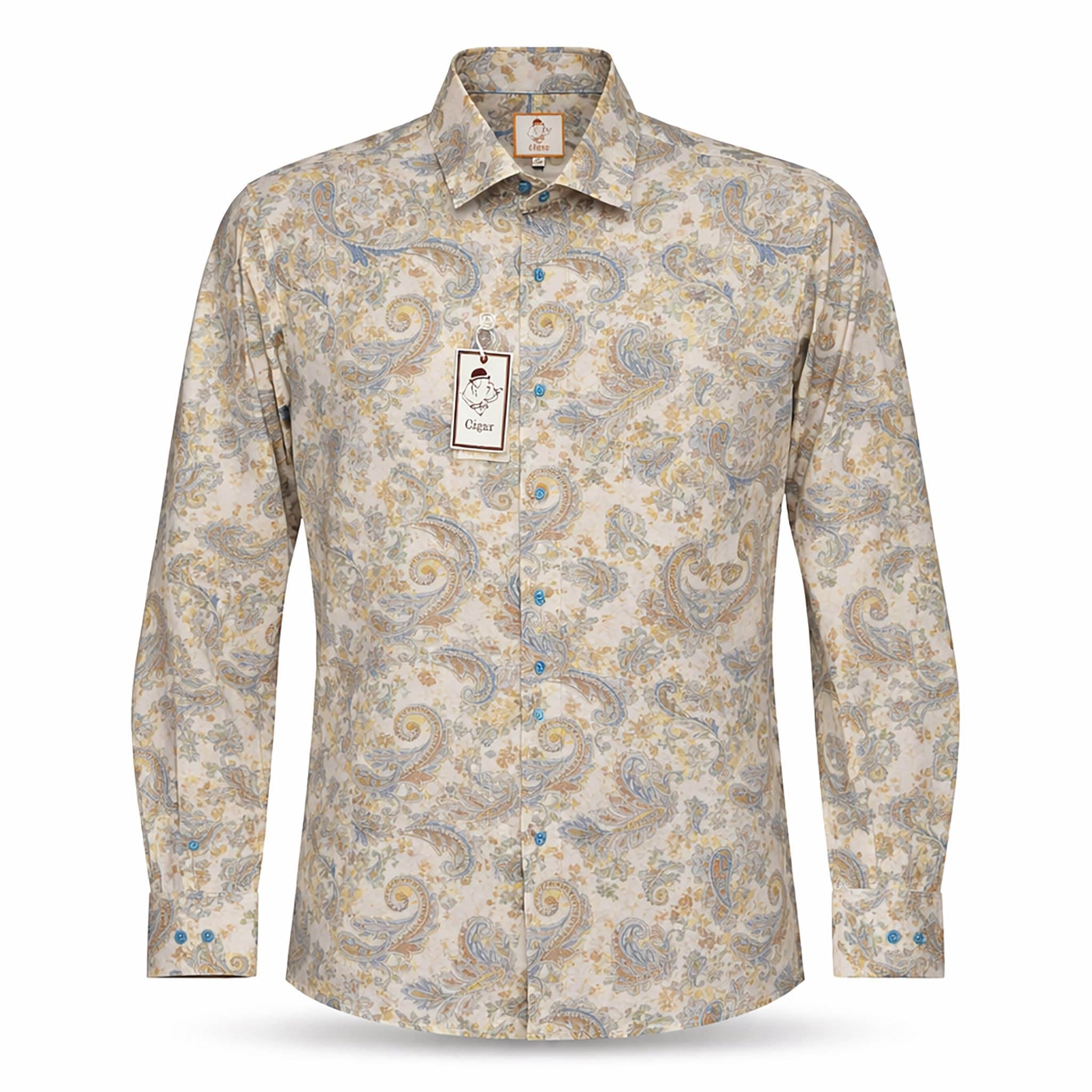 MARENZIO GROUP, INC. S A L LEMON / MED Cigar Paisley Floral 100% Cotton Long Sleeve  Shirt/S-5068