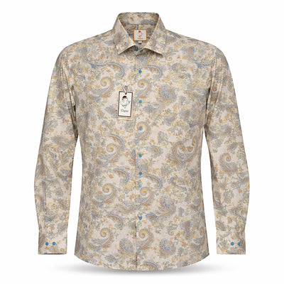 MARENZIO GROUP, INC. S A L LEMON / MED Cigar Paisley Floral 100% Cotton Long Sleeve  Shirt/S-5068