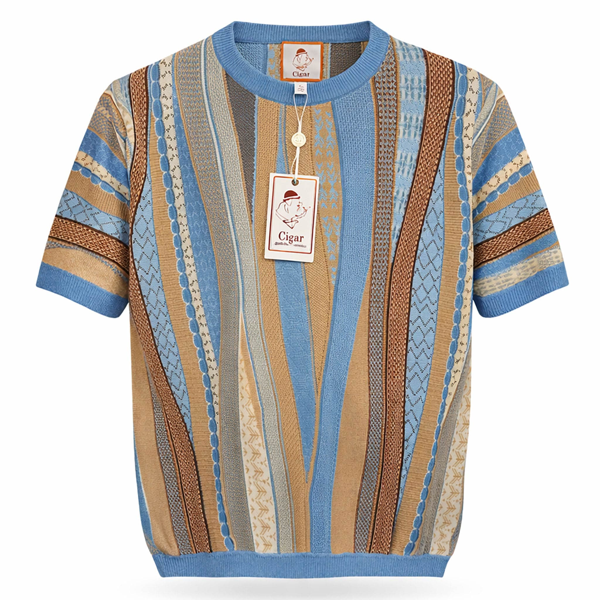 MARENZIO GROUP, INC. T P S SKY / MED Cigar Short Sleeve Textured Knit Shirt for Men-Cr-1685