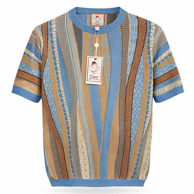 MARENZIO GROUP, INC. T P S SKY / MED Cigar Short Sleeve Textured Knit Shirt for Men-Cr-1685