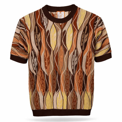 MARENZIO GROUP, INC. T P S BROWN / MED Cigar Short Sleeve Textured Knit Shirt for Men-Cr-1687