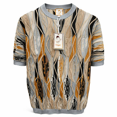 MARENZIO GROUP, INC. T P S TAUPE / MED Cigar Short Sleeve Textured Knit Shirt for Men-Cr-1687