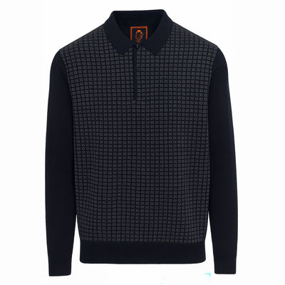 Cigar Wool-Blend Polo Sweater - Navy