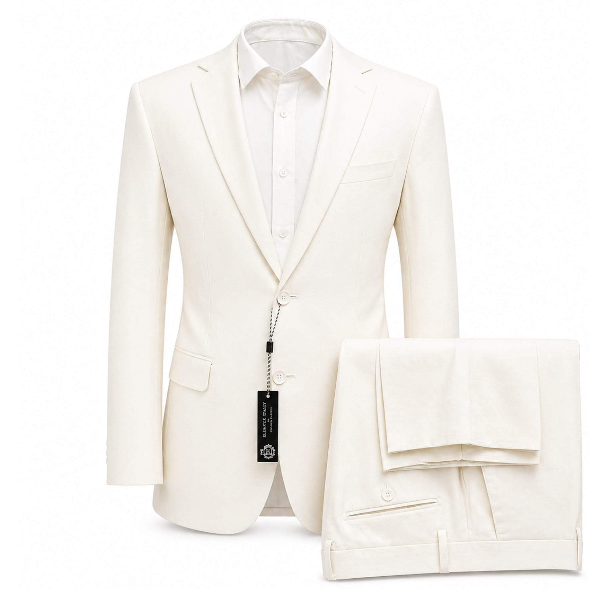 MARINA IMPORT O F L WHITE / 40R Linen Men’s 2-Piece Suit Slim Fit – Classic Formal Blazer & Pants Set