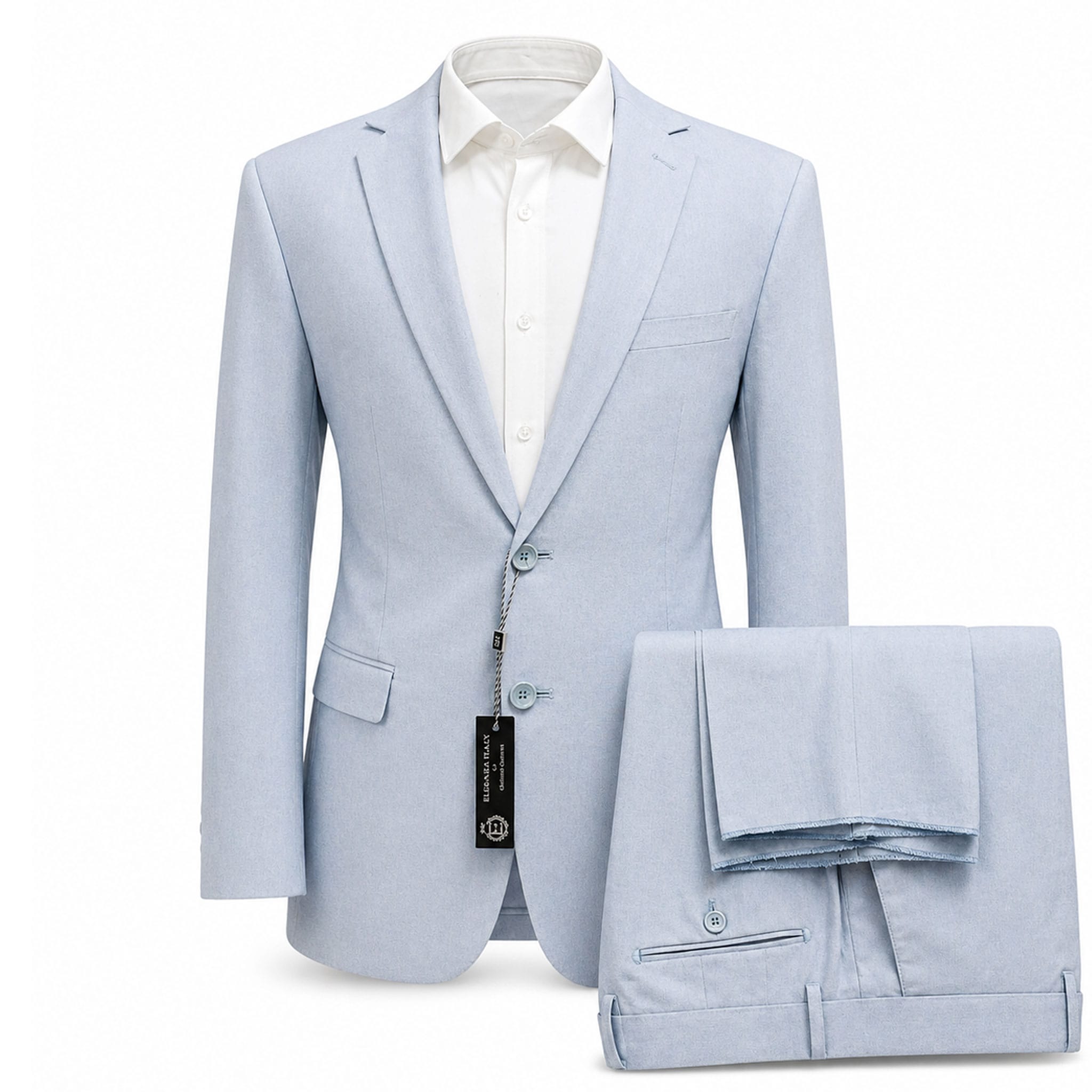 MARINA IMPORT O F L BLUE / 40R Linen Men’s 2-Piece Suit Slim Fit – Classic Formal Blazer & Pants Set