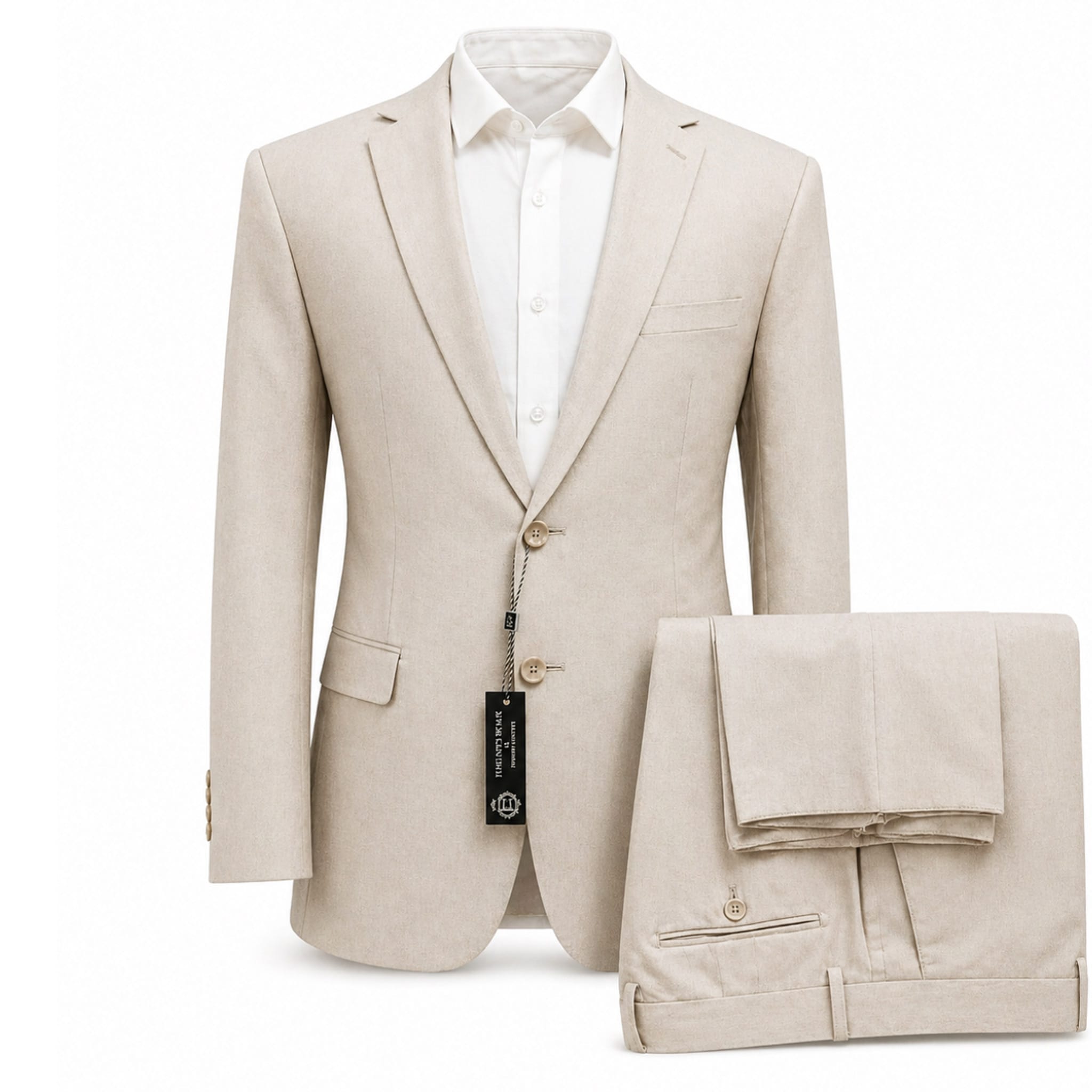 MARINA IMPORT O F L BROWN / 40R Linen Men’s 2-Piece Suit Slim Fit – Classic Formal Blazer & Pants Set